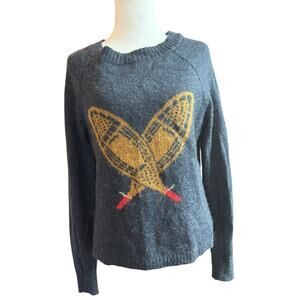 Woolrich Women’s Sweater Sz M Blue Snowshoe Motif Mohair Wool Skiing Snow Winter